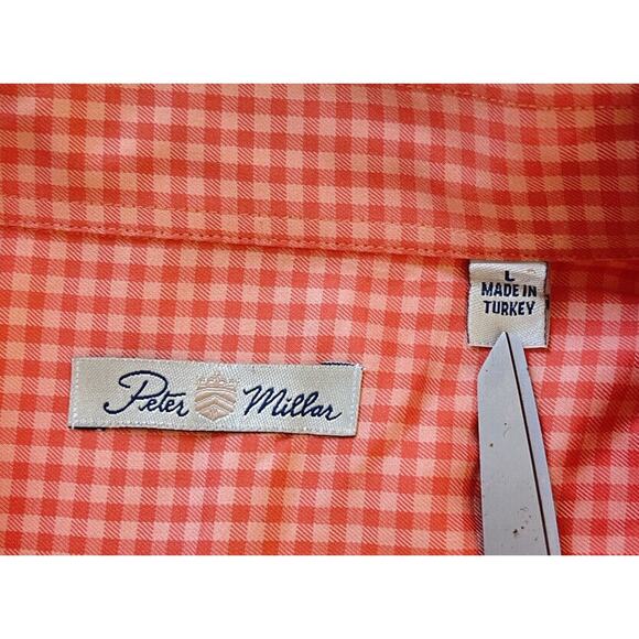 Peter Millar Men's Button Down Shirt 100% Cotton Orange Gingham Long Sleeve L - Picture 2 of 9